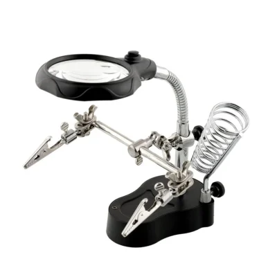 TE-801 Multi-function LED Magnifier PCB Soldering iron Stand Holder Table Magnifying glass 35X 12X w/ 2-LED Light