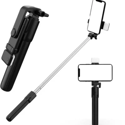 R1S SELFIE STICK WITH REMOTE & SELFIE LIGHT BLUETOOTH 3 IN 1 SELFIE STICK (Black)