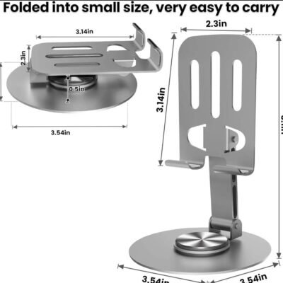 Desk Phone Holder Stand, 360 Degree Rotating Phone Holder with Anti-Slip Base, Fits All Mobile Phones, iPad (Gray)