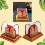 Gold Plated Laxmi Ganesh Idol In Acrylic Box | For Pooja, Car Dashboard Decorative Showpiece - 8 cm  (Metal, Multicolor)
