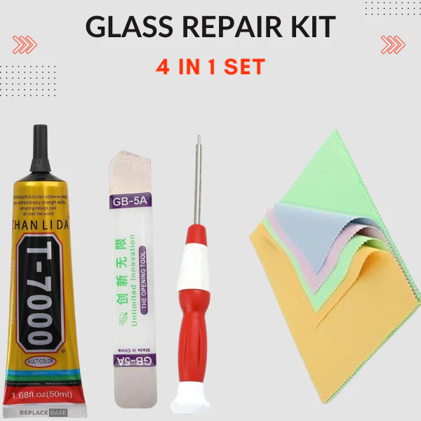4 in 1 Mobile Repairing Kit - T-7000 Glue Black 1 Screwdriver 5 Multipurpose Cleaning Cloths and 1 Mobile Opener